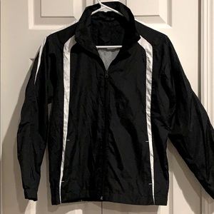Black with white accents zip up windbreaker jacket